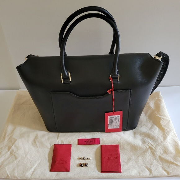 Big Sale! VALENTINO GARAVANI Demilune Studded Large Leather Tote Bag - Picture 5 of 17